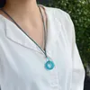Kolye Kolyeleri İnce açık mavi yeşil tianhe doğal taş kolyeler güvenli toka kazak zinciri kolye kadın için kız mücevher