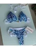 Bikini's set sexy badmode bikini set vrouw badpakken bikini's geweven zwempak dames veter omhoog driehoekige split bikini print zwempak 230503