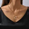 Chains Vintage Gold Color Necklace Pearl Sun Moon Pendant For Women Choker Heart Chain Jewelry Gift