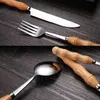 Wood Handle Tableware Set 4Pcs/Set Knife Fork Spoon Dinnerware Stainless Steel Wedding Favour Gift Flatware Steak Knife Scoop BH8546 TQQ