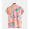 Camisas casuales para hombres 2022 Dinosaurio de dibujos animados Camisa con estampado 3D Botón de solapa rosa Manga corta Camisa hawaiana informal transpirable extragrande coreana AA230503