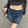 Jupes étoile polaire Denim jupe été coréen Harajuku a-ligne Vintage fermeture éclair taille haute robe courte Y2K Mini Slim Wrap hanche