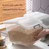 Organizzazione Secchio per riso da 10 kg Serbatoio di stoccaggio per riso in plastica Secchio per farina Scatola di immagazzinaggio multifunzione da cucina a prova di umidità e insetti con coperchio