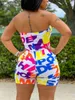 Kvinnors jumpsuits Rompers LW Multi-Color Axless Bodysuits Off the Shoulder Letter Print Romper Boho Sexig Stretch Y2K One Piece Summer T230504