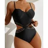 Dames badmode vrouwen elegante modeband mouwloze v nek korset romper strandkleding sexy mesh patchwork hollow out bodysuit