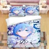 Set di biancheria da letto Anime giapponese Ram Rem Set stampato in 3D Copripiumini Federe Trapunte Biancheria da letto Biancheria da letto 01