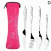 4pcs Knife in acciaio inossidabile portatile set di cucchiai set da viaggio per famiglie da campeggio per la famiglia