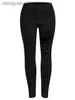 Kadın kot lw orta bel yüksek esnek yırtılmış katı sıska içi boş sokak moda kalem pantolon kadınlar için t230504