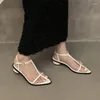 Sandały Bailamos moda damska kwadratowe obcasy szpiczasty wystający palec u nogi buty z paskiem na kostce letnie damskie cienkie niskie Mujer