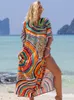 Women's Swimwear Rainbow Beach Dresses for Women Kaftans Cover Ups Bohemian Long Maxi Robe Bathing Suits Sales Drop 230503