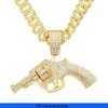 Collier Hip Hop pour hommes Chain d'or Iced Out Cuban Chains Hip Hop Full Diamond Gun Pendant Collier Cubain