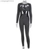 Kvinnors jumpsuits rompers ekoin sexig långärmad ren mesh lapptäcke jumpsuit bh två bit set mager bodycon rompers street outfits höstövergångar t230504