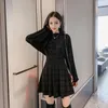 Casual Dresses 2023 Autumn Vintage Women Fit Silm A-Line Above Knee Plaid Dress Office Lady Stand Collar Long Lantern OL Draped