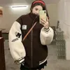 Damenjacken Deeptown Vintage Lammwolle Baseballjacke Damen Übergroße Harajuku Mode Korean Streetwear Trend Warm Heavy Female