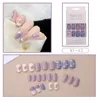 Faux ongles 24 pièces mode mignon court fini ongle Patch portable couverture complète français doigt presse sur manucure artificielle avec de la colle