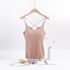 Camis kvinnor löser västens andningsbara tank tops kors vadderad braltett bröstkudde camisole feamel casual ärmlös camis