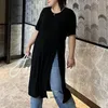 تي شيرت كبير الحجم 6xl 150 كجم الصيف الطويل t قميص للنساء الأسود الأسود Femme tee o الرقبة قمم كبيرة الأكمام قصيرة