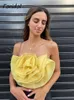 Dwuczęściowa sukienka Foridol Big Flower Organza Knited Summer Autumn Party Yellow Crop Top Fash