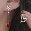 Ohrstecker Korean Asymmetrisches Rotes Herz Für Frauen Kreative Hohl EKG Quaste Zirkon Perle Mädchen Party Schmuck Geschenk