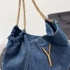 Cowboy Tote Shopping Bag Chain Handbag Fashion Letters Large Capacity Pockets Golden Hardware Magnetic Button Inside Zipper Pocket
