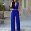 Kobiety Jumpsuits Rompers Business Formal kombinezonu noszenie kobiet eleganckie długie głębokie v dekolt owij kombinezon stały pasek koszulki elastyczna talii kombinezon szeroka noga t230504