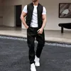 Mens Tracksuits Spring Summer Two Piece Set Streetwear Fashion Solid Color Pockets Vest Jacket and Truuss Passar Män Casual Outfits 230503