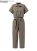 Kvinnors jumpsuits rompers 2023 Zanzea Summer Casual Cargo Överaller Kvinnor LAPEL NECK KORT SLEEVE JUMPSUITS SOLOW LOOKE PLAYSUITS ARBETE ROMPERS SUSENTERS T230504