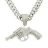 Collier pour hommes chaîne Cuban Link Chaînes Gold Out Bijoux Hip Hop Full Diamond Gun Pendant Collier Cubain