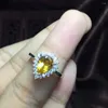 Cluster Rings Natural Yellow Crystal Gem Ring S925 Silver Citrine Fashion Elegant Water Dro Women's Girl Party Jewelry