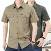 Mäns casual skjortor kort ärm manlig skjorta 100% bomull militär arbetslast skjorta män kläder klassisk sommar 230504