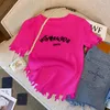 Designer Womens Knits Tees Top Sommer Kurzarm rosa grün Quasten Strickpullover Damenbekleidung