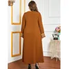 Ethnic Clothing Muslim Clothes For Women Simple Style Floral Embroidery Long Sleeve Brown Robes Loose Elegant Vintage Abaya Dresses Plus