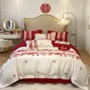 Ensembles de literie Ensemble de mariage rouge Luxe pour les célébrations Housse de couette Drap-housse Couettes King Lits Textiles de maison