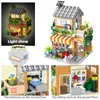 Blocks City Street View Creative Coffee Shop House Flower Building Block Architecture Bricks With LED Light Set Toys for Girls 230504