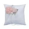 Decorative Flowers Wedding Ring Pillow For Decoration Lace Decor Satin Bridal Cushion With Ribbons Without Rings