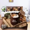 Set di biancheria da letto Set di bevande Stampa 3D Copripiumino caffè marrone per trapunta da letto per camera da letto Copriletto per soggiorno Decorazioni per la casa