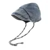 Berets Q1FA Denim Hat Women Packable Fisherman Floppy Hats Fashionable Accessory Foldable Summer With Wind Lanyard