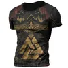 T-shirts pour hommes Retro Viking Tattoo 3D Print T-shirts Summer Odin Crew Neck Loose Short Sleeve Casual Tops Tees T-shirts surdimensionnés 230503