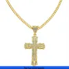 collar de hip hop para hombre cadena de oro helado cadenas cubanas Collar con colgante de cruz de diamante brillante para hombres y mujeres