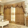 ヨーロッパのヨーロッパのシェニール刺繍された豪華なカーテンのためのリビングルームの寝室の寝室ブラックアウトベージュエレガントなチュールバランスカスタムウィンドウ