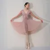 Body da balletto da indossare sul palco per le donne, abiti da esercizio, pizzo, scollo a V, ginnastica per adulti, costumi da ballerina