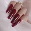 False Nails 24pcs Luxury Solid Color Long Ballet Coffin Salon Craft Decoration Fake Wide Head Deep Red