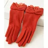 Five Fingers Luvas 2023 Mulheres de inverno lã de lã única Camada de pulso Lace elegante Bowknot Thermal Lady Glove T117