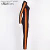 Tute da donna Pagliaccetti Sexy Nero aderente Neon Green Orange Stripe Tuta manica lunga Donna Streetwear Autunno Complessivo Fashion Club Zipper Skinny Pagliaccetto T230504