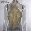 Камизолы танки Gacvga Shinning Crystal Diamond Top Top Summer Backless Frunt Trube Halter Sexy S Camis Women Tank Blusa 230503