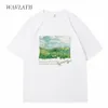 Женская футболка Wavlatii Женщины Spring Green Printed T Roomts Женская белая мода Негабаритная уличная одежда Творцы.