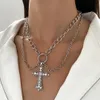 Fashion Hip Hop Retro Pearl Necklace Multilayer Cross Clavicle Chain Ladies Sweet Punk Pendant Men And Women Gifts