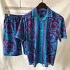 Męskie Koszulki Camisa Havaiana Vintage Casual Manga Curta Conjunto Boto Para Baixo Camisa Hip Hop Arte Padro Impresso Praia Vero Camisa Camisa Curt J230503