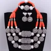 Halskette Ohrringe Set 2023 Klassischer nigerianischer Schmuck Orange Perlen und natürliche Koralle Afrika Dubai Hochzeit