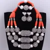 Ketting oorbellen set 2023 klassieke Nigeriaanse sieraden oranje kralen en natuurlijke koraal Afrika Dubai bruiloft